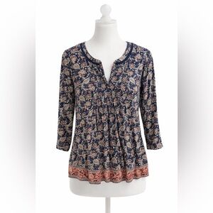 Boho Lucky Brand Floral Print Peasant Blouse Cottagecore